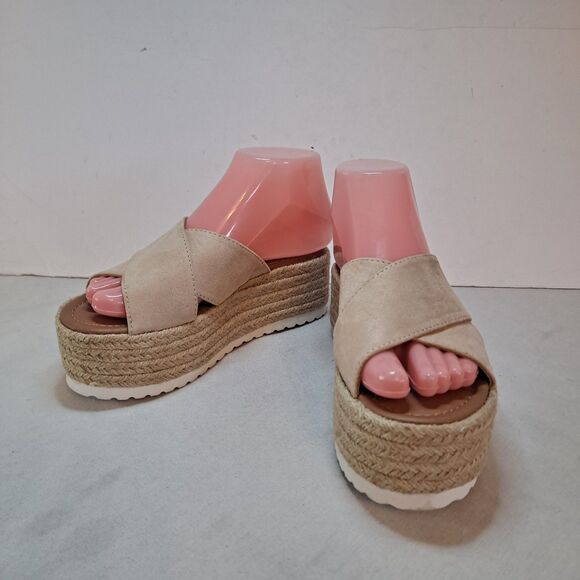 Bonnibel Platform Espadrilles Women’s Size 5.5 Tan Crisscross Slides Sandals - Picture 1 of 10